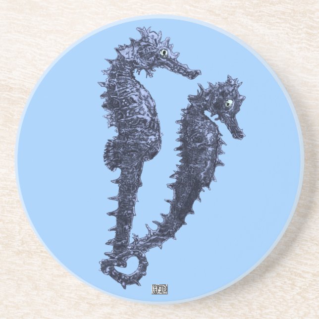 Dance of the Seahorse (Blue) Underlägg Sandsten (Framsidan)