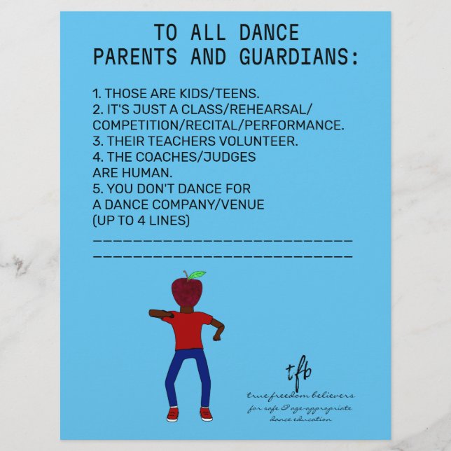 Dance Parent Reminder Apple Himlar Blue Reklamblad (Framsidan)