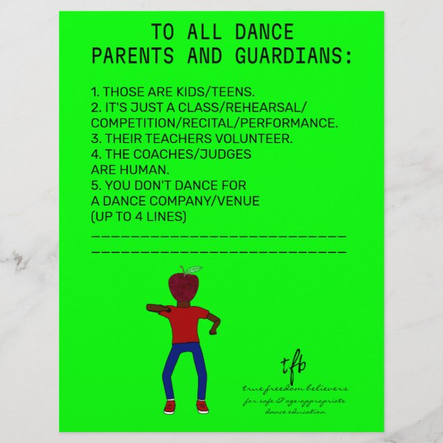 Dance Parent Reminder Apple Lime Reklamblad (Framsidan)