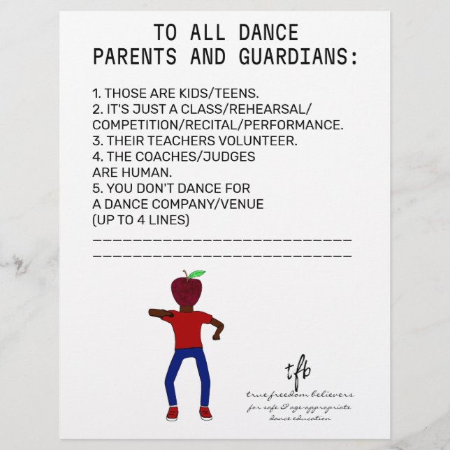 Dance Parent Reminder Apple White Reklamblad (Framsidan)