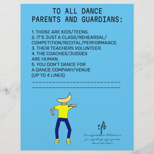 Dance Parent Reminder Banana Himlar Blue Reklamblad (Framsidan)