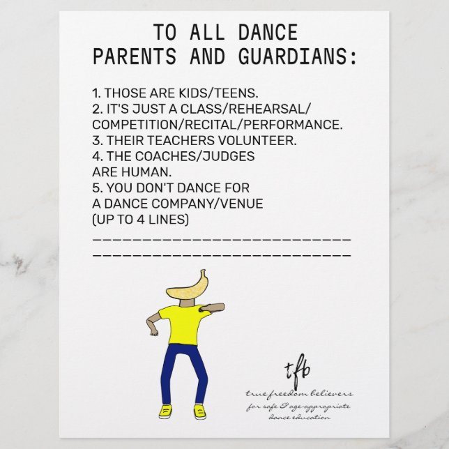 Dance Parent Reminder Banana Lime Flyer (Framsidan)