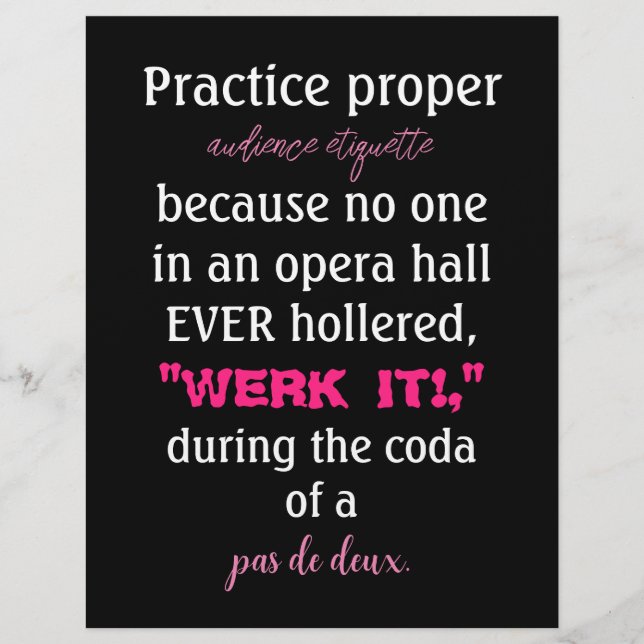 Dance Parents Audience Etiquette Rosa Reklamblad (Framsidan)