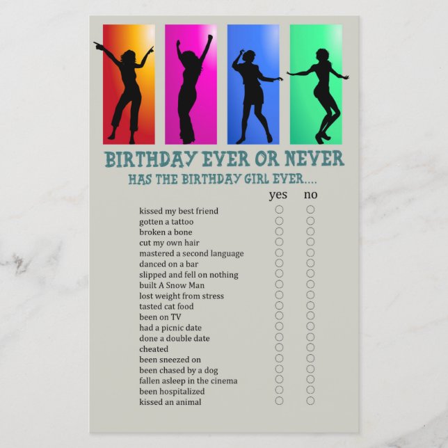 Dance party Birthday Aldrig eller aldrig lek (Framsida)
