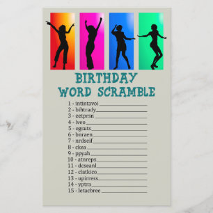 Dance party Birthday Ord Scramble Game