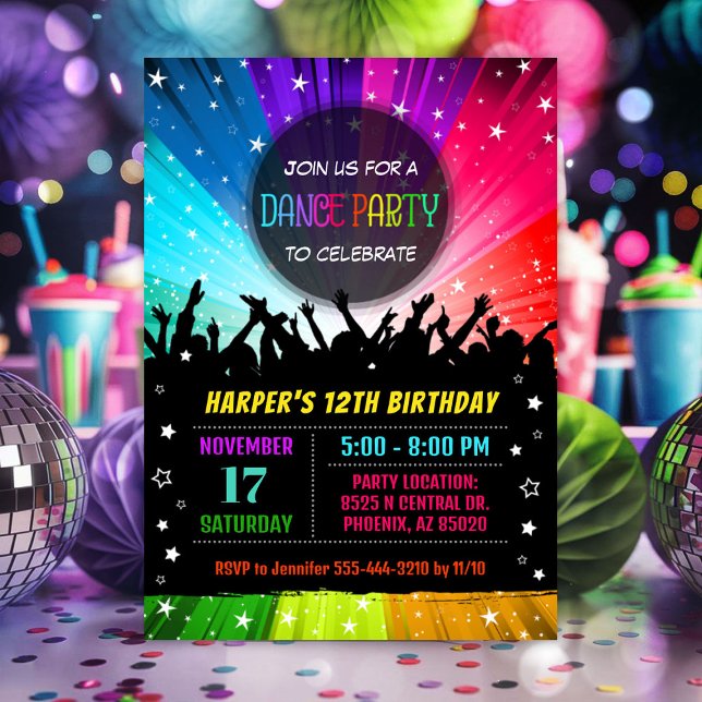 Dance Party bjudande, Disco Party födelsedag Inbjudningar (Dance party Birthday Invitation)