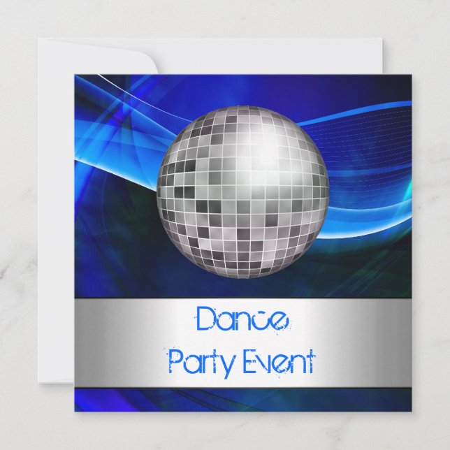 Dance Party Event Blue Silver Mirrorball Inbjudningar (Framsida)