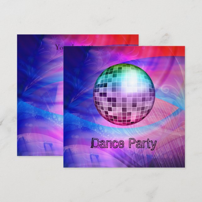 Dance Party Event Rosa Blue Abstrakt Mirrorball Inbjudningar (Fram/baksida)