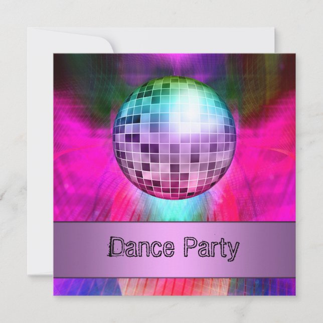 Dance Party Event Rosa Lila Abstrakt Mirrorball Inbjudningar (Framsida)