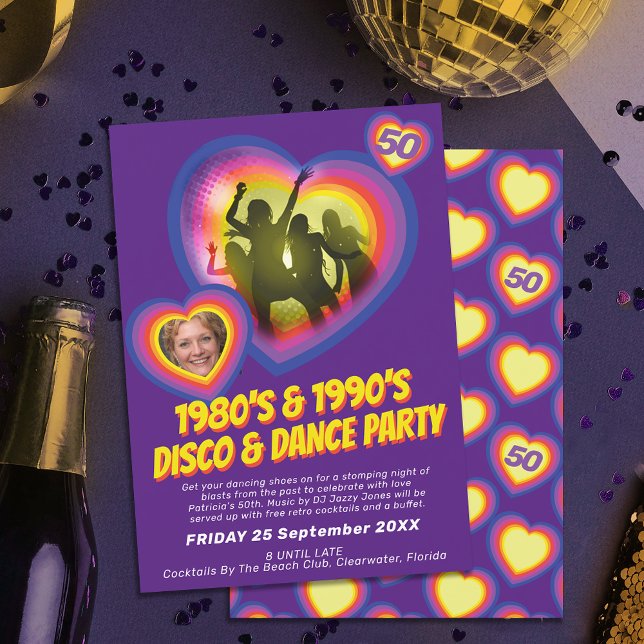 Dance party, hjärtdansare 80:s 90-årsdag inbjudningar (Skapare uppladdad)