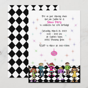 Dance Party-inbjudningar, Kids Disco-Födelsedagsfe Inbjudningar