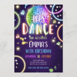 Dance Party Neon Glow Disco Birthday Inbjudan