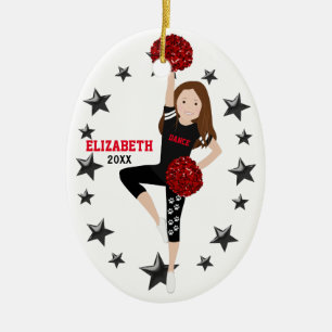 Dance Pom Girl Brunette Black and Red Julgransprydnad Keramik