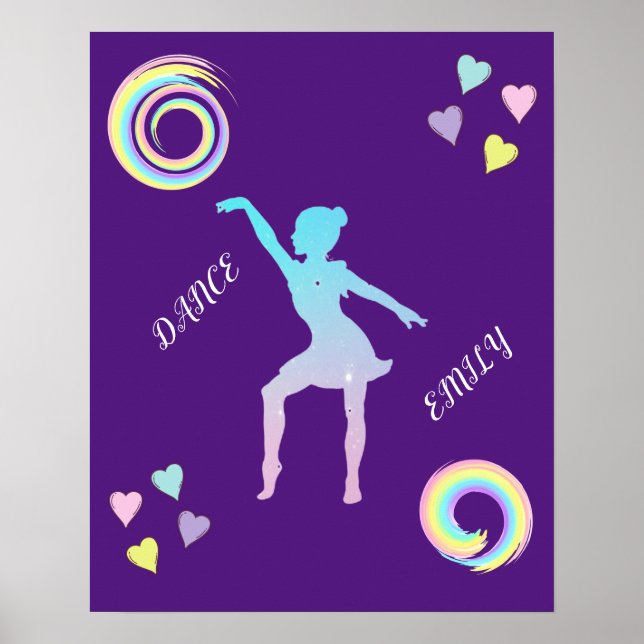 Dance poster med hjärtan och snurrar. (Framsidan)