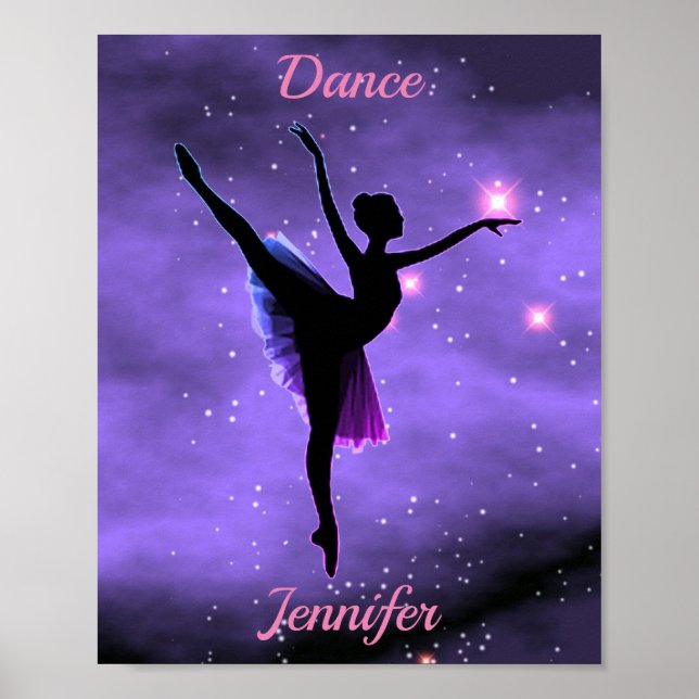 Dance Rosa & Lila Galaxy Poster med Namn (Framsidan)