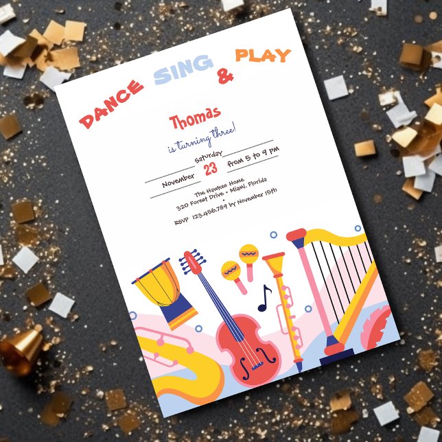 Dance sjunga och play barns födelsedag inbjudningar (Skapare uppladdad)