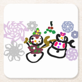 Dance Snowman and Snowwoman Underlägg Papper Kvadrat