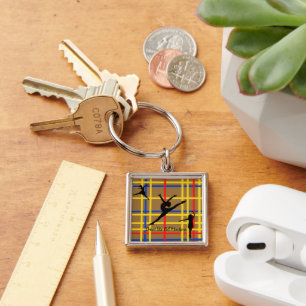 Dance som Piet Mondrian Modern Art Fyrkantig Silverfärgad Nyckelring