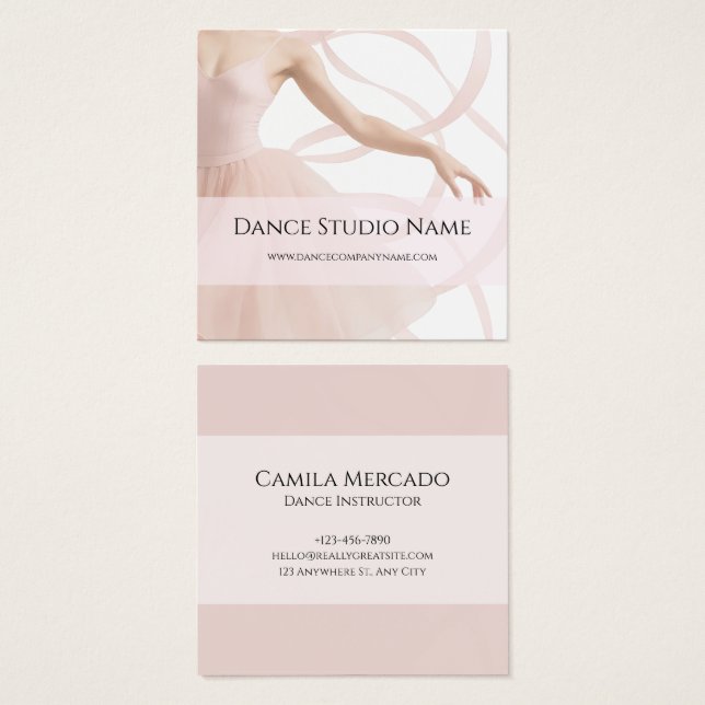 Dance Studio Ballerina Pastel Pink Socials Fyrkantigt Visitkort (Framsida & baksida)
