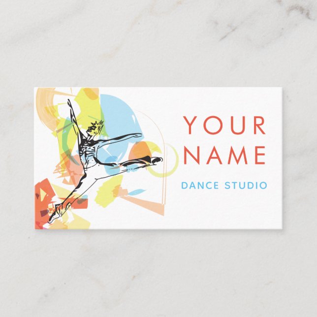 Dance Studio Ballet School Colorful Artistic White Visitkort (Framsida)