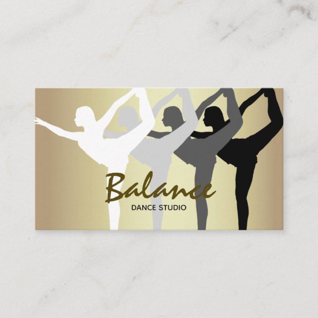 Dance Studio Body Silhouette Guld och Black Modern Visitkort (Framsida)