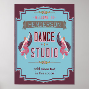 Dance Studio Personlig Namn Blue Retro Anpassnings Poster