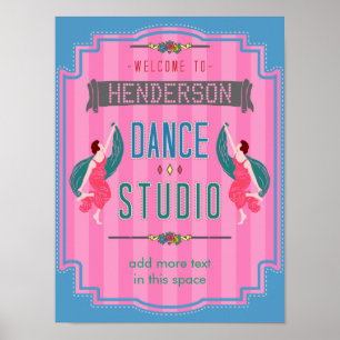 Dance Studio Personlig Namn Rosa Rand Retro Poster