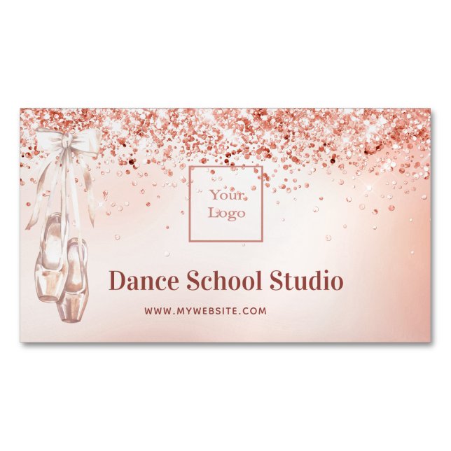 Dance studio School ro guld rosa logotyp  Magnetiska Visitkort (Framsida)