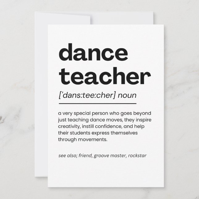 Dance Teacher Appreciation Gift Dance Teacher Gift Tack Kort (Framsida)