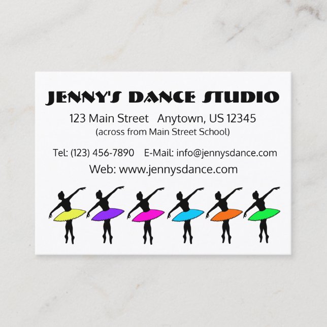 Dance Teacher Studio Owner Ballet Pointe Ballerina Visitkort (Framsida)