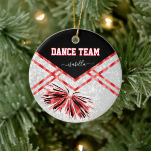 Dance Team Black, White och Red Glitter Julgransprydnad Keramik
