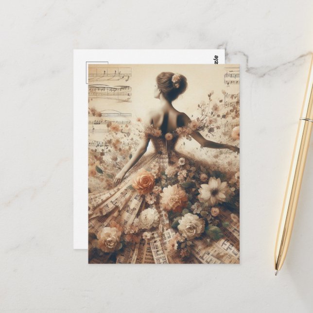 Dance to Blommigt Music Collage Vykort (Fram/Back In Situ)