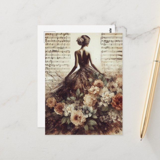 Dance to the Music Mixed Media Collage Vykort (Fram/Back In Situ)