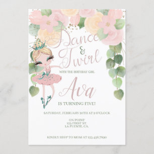 DANCE & TWIRL BALLERINA BIRTHDAG BLOMMIGT INBJUDNINGAR