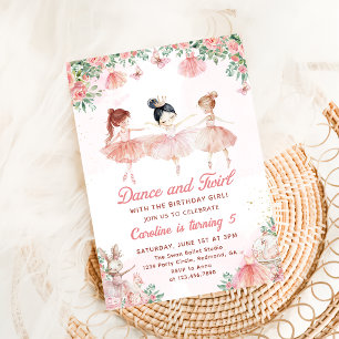 Dance & Twirl Ballerina Girl Birthday Investigatio Inbjudningar