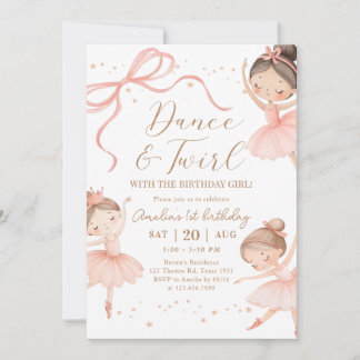 Dance & Twirl Pink Ballerina Birthday Party Inbjudningar