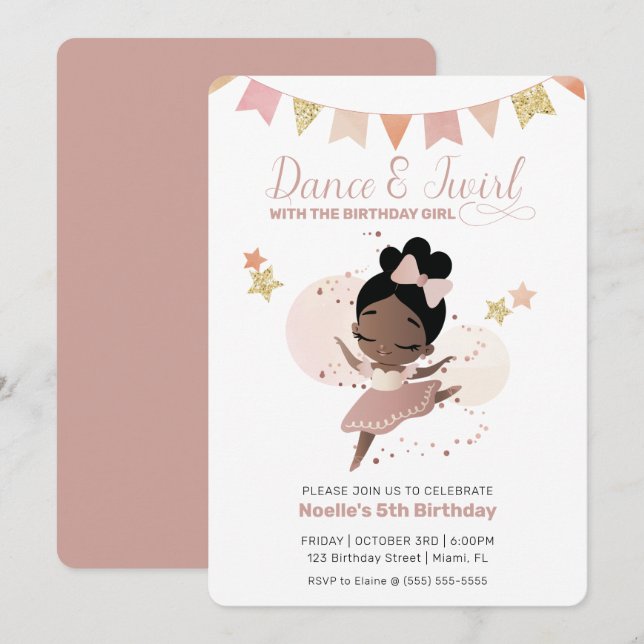 Dance & Twirl, Princess Ballerina Birthday Inbjudningar (Fram/baksida)