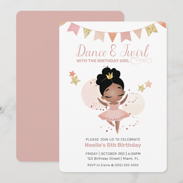 Dance & Twirl, Princess Ballerina Birthday Inbjudningar (Fram/baksida)