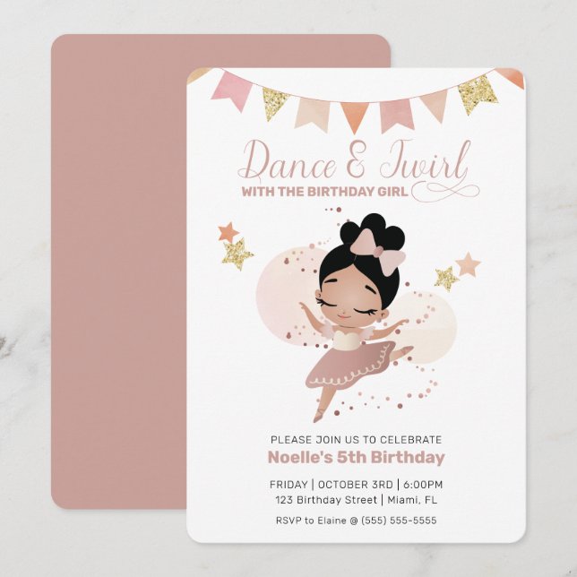Dance & Twirl, Princess Ballerina Birthday Inbjudningar (Fram/baksida)