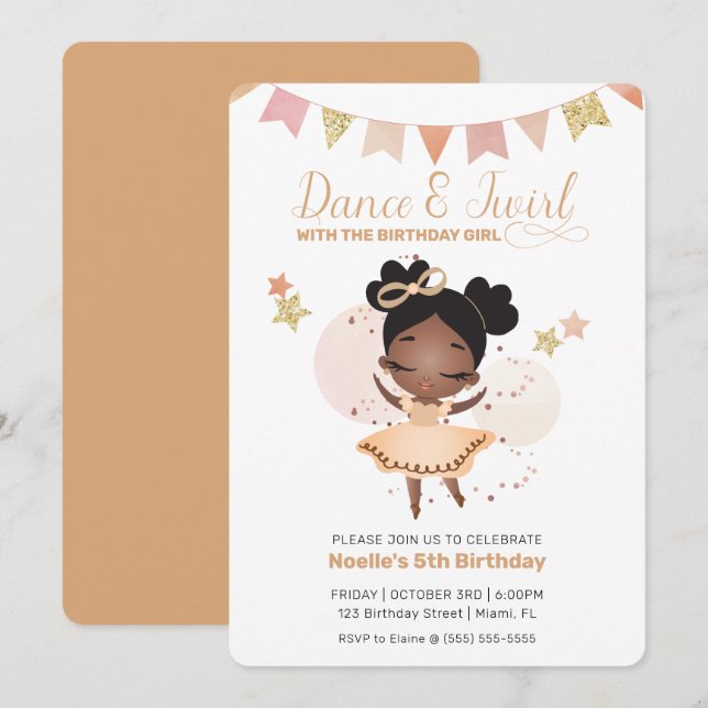 Dance & Twirl, Princess Ballerina w/Bow Birthday Inbjudningar (Fram/baksida)