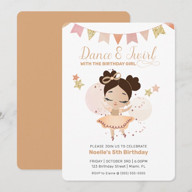 Dance & Twirl, Princess Ballerina w/Bow Birthday Inbjudningar (Fram/baksida)