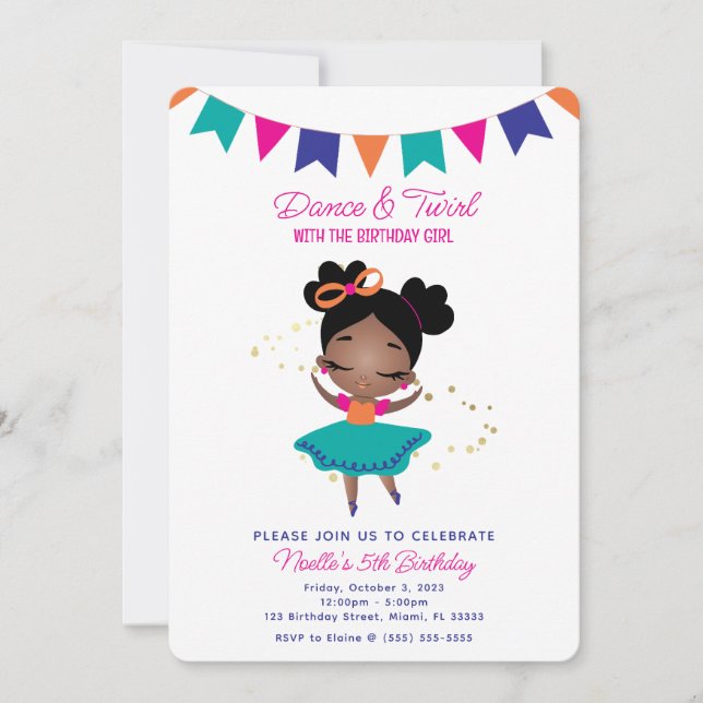 Dance & Twirl, Princess Ballerina w/Bow Birthday Inbjudningar (Framsida)