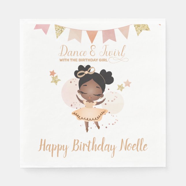 Dance & Twirl, Princess Ballerina w/Bow Birthday Pappersservett (Framsidan)