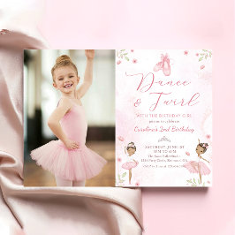 Dance & Twirl Rosa Ballerina Ballet Birthday Photo Inbjudningar