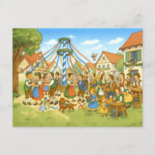 Dance Under Maypole i byn bavarian Helg Vykort