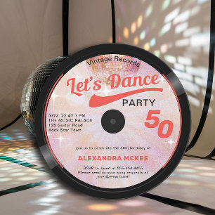Dance Vintage Groovy Rosa Disco Boll 50:e födelsed Inbjudningar