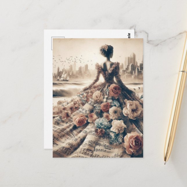 Dance Woman Music Collage Vykort (Fram/Back In Situ)