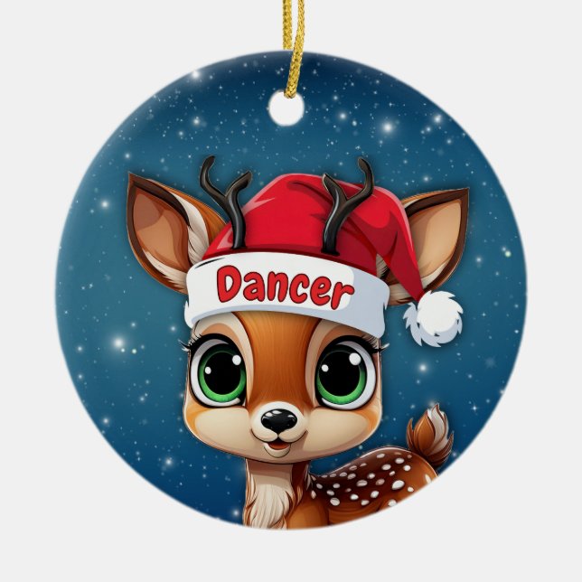 Dancer Baby Deer, Fawn, Doe, Reindeer 🦌🎄 Julgransprydnad Keramik (Framsidan)
