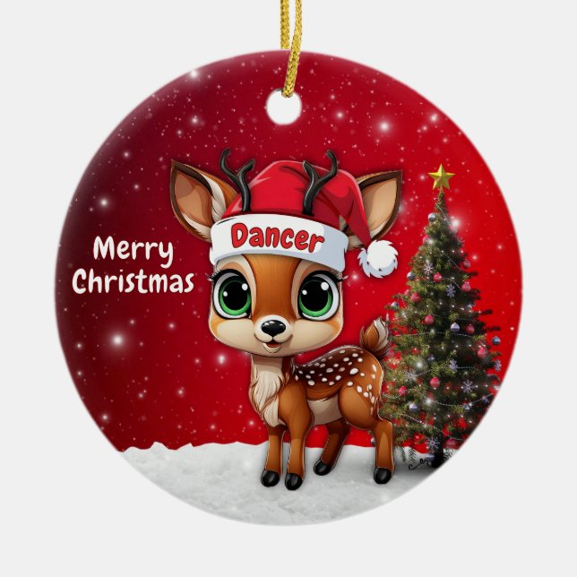 Dancer Baby Deer, Fawn, Doe, Reindeer🦌 🎄 Julgransprydnad Keramik (Framsidan)