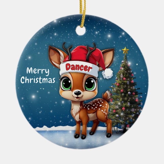 Dancer Baby Deer, Fawn, Doe, Reindeer🦌 🎄 Julgransprydnad Keramik (Framsidan)